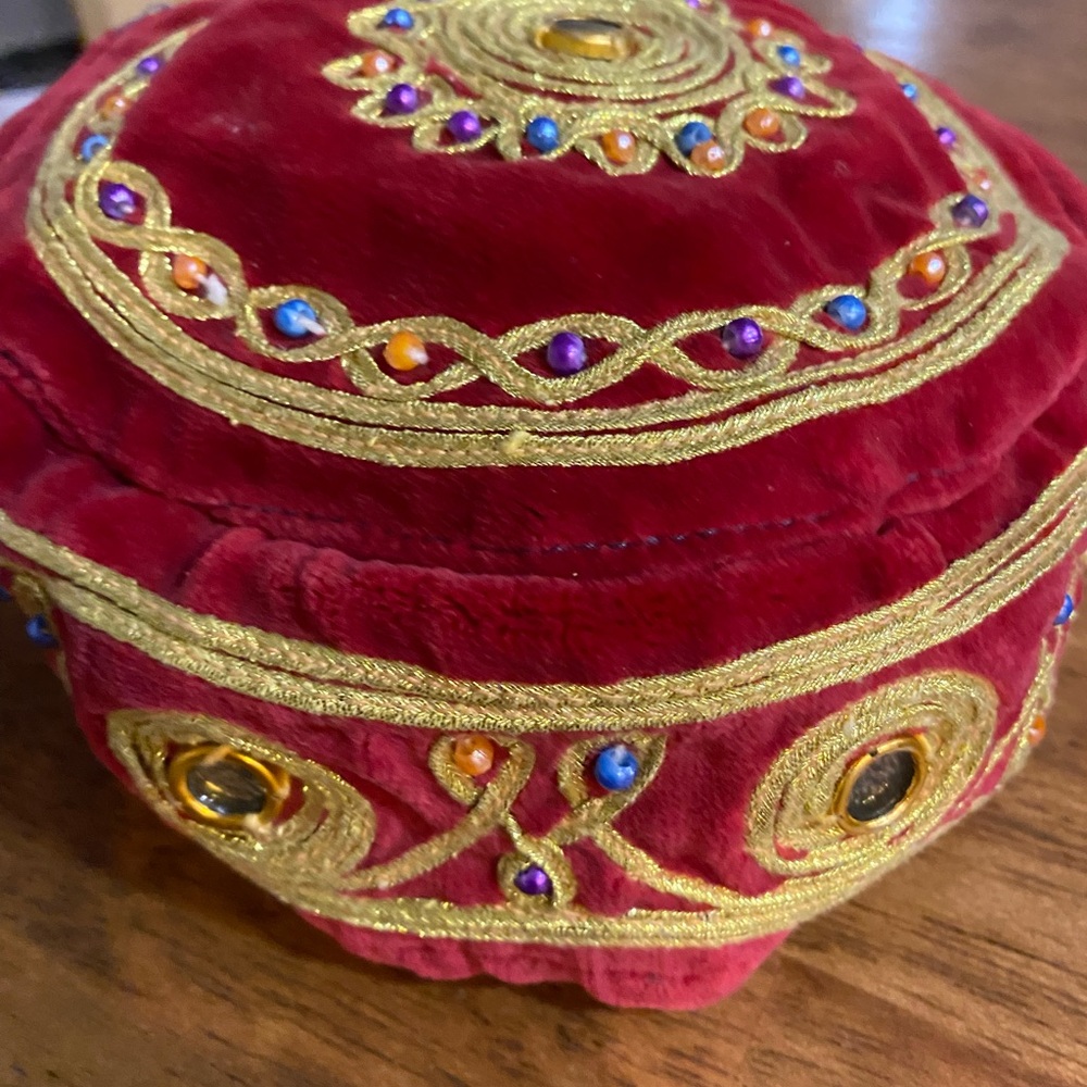 Elegant Red Velvet Embellished  Kipa .